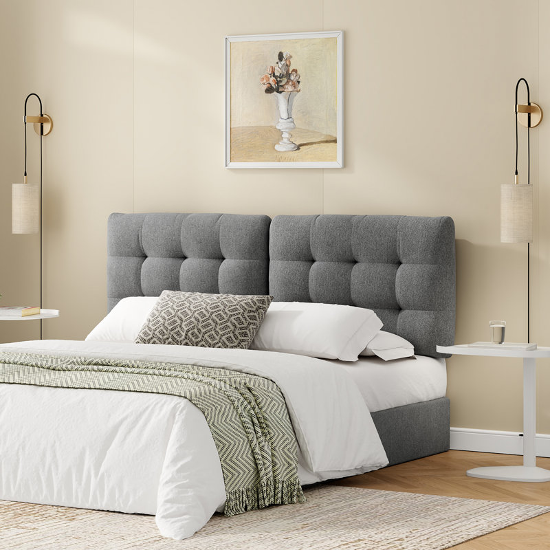 Tête de lit tapissier à hauteur ajustable de 39 po à 44 po, Gris, Très grand lit