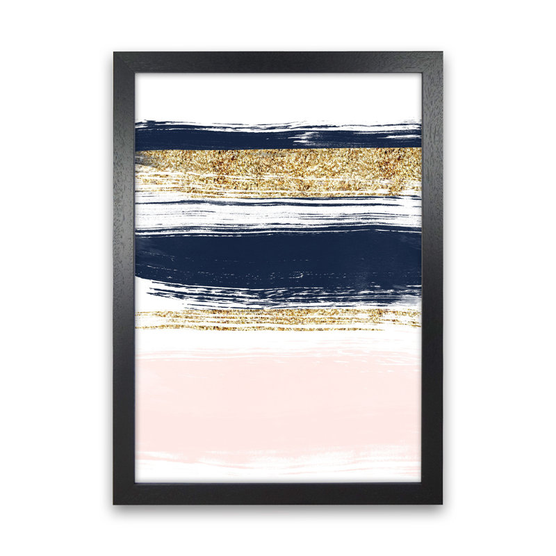 Lux Navy And Pink Paint Stripes by Pixy Paper - Print, 42cm H x 29.7cm W x 3cm D, Black Framed