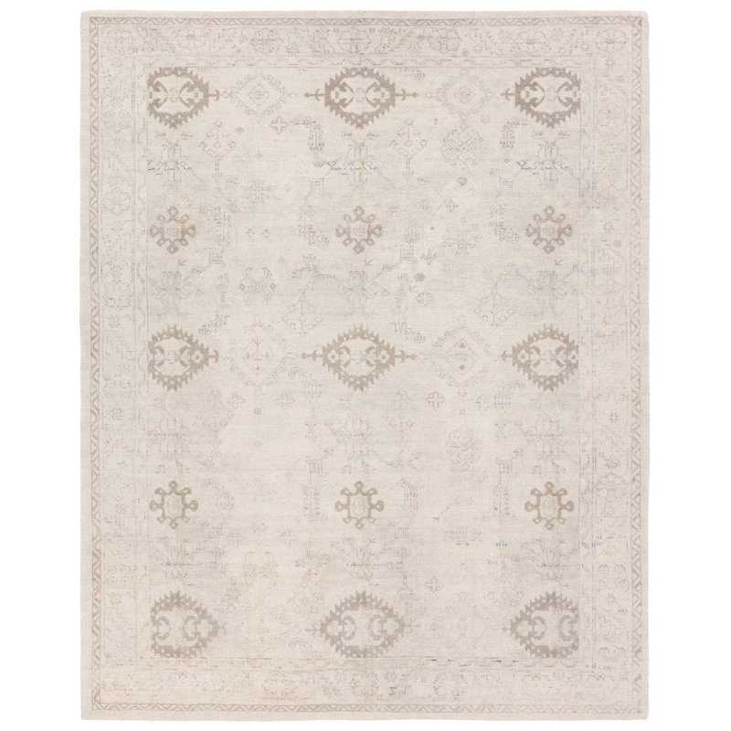 Tapis beige et taupe fait à la main médaillon Saffron CSN04 , Rectangle 8 pi 6 po x 11 pi 6 po