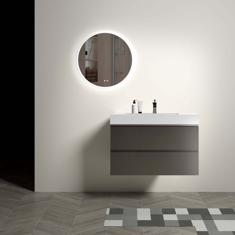 Meuble-lavabo mural flottant avec lavabo et rangement, Tanné, Blanc