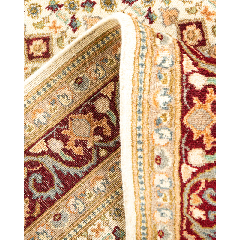 Tapis unique ivoire / gris / rouge 4 pi 1 po x 6 pi Mogul