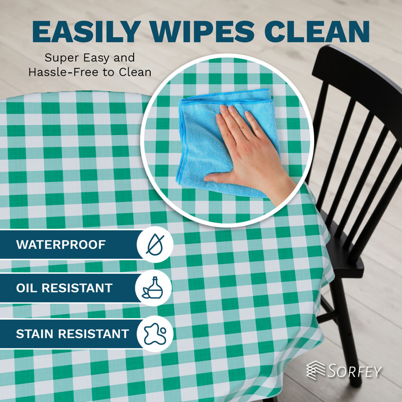 Tablecover-Vinyl With Flannel, Rectangle,Water Proof,Easy To Clean, Checked Design, 72" Rectangle, White/Burgendy