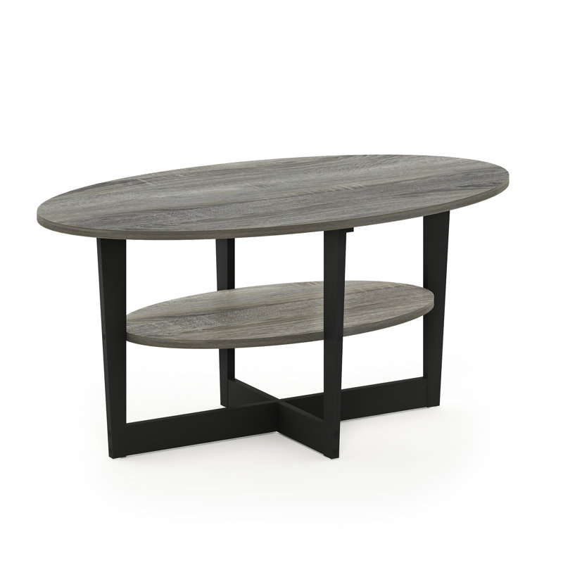 Table basse de style traîneau ovale avec rangement Yalim, Noir, Gris chêne français