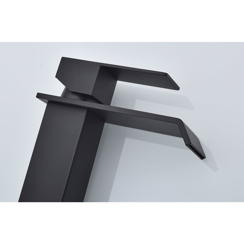 Waterfall Spout Single Handle Bathroom Sink Faucet, Matte Black