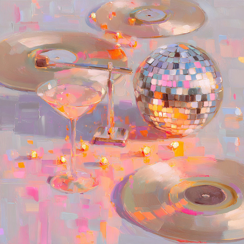 «Midnight Disc Lounge», art mural sur toile tendue, L 40 po x H 40 po x P 1,5 po