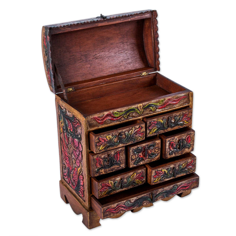 Boîte à bijoux en bois et cuir Bright Hummingbird