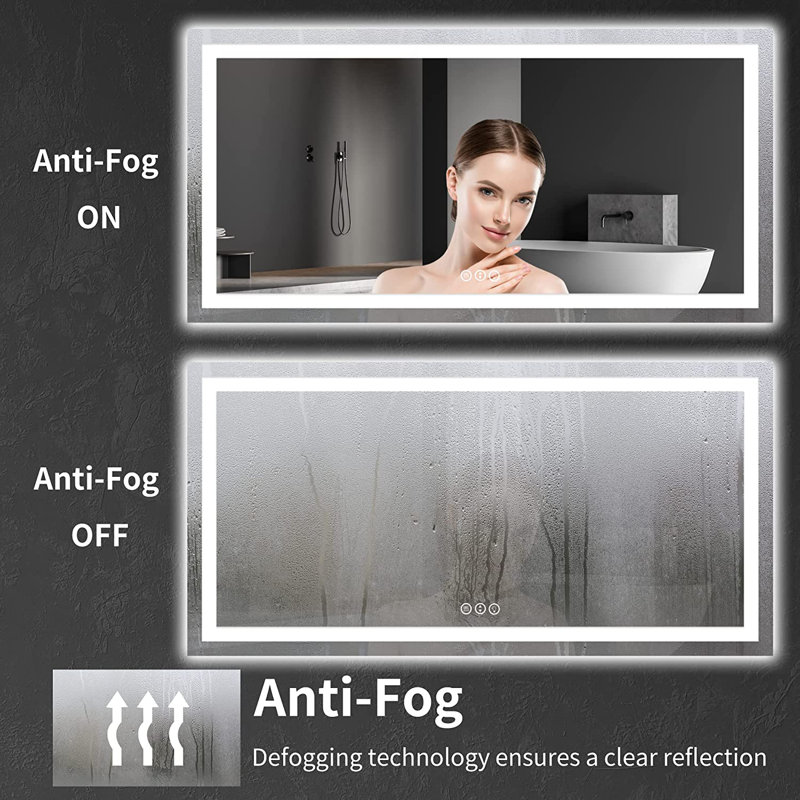 Miroir de commode illuminé sans cadre, 96 po x 36 po