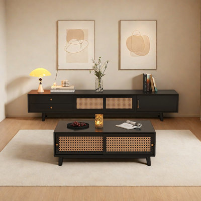 Meuble télé et table basse en hévéa
