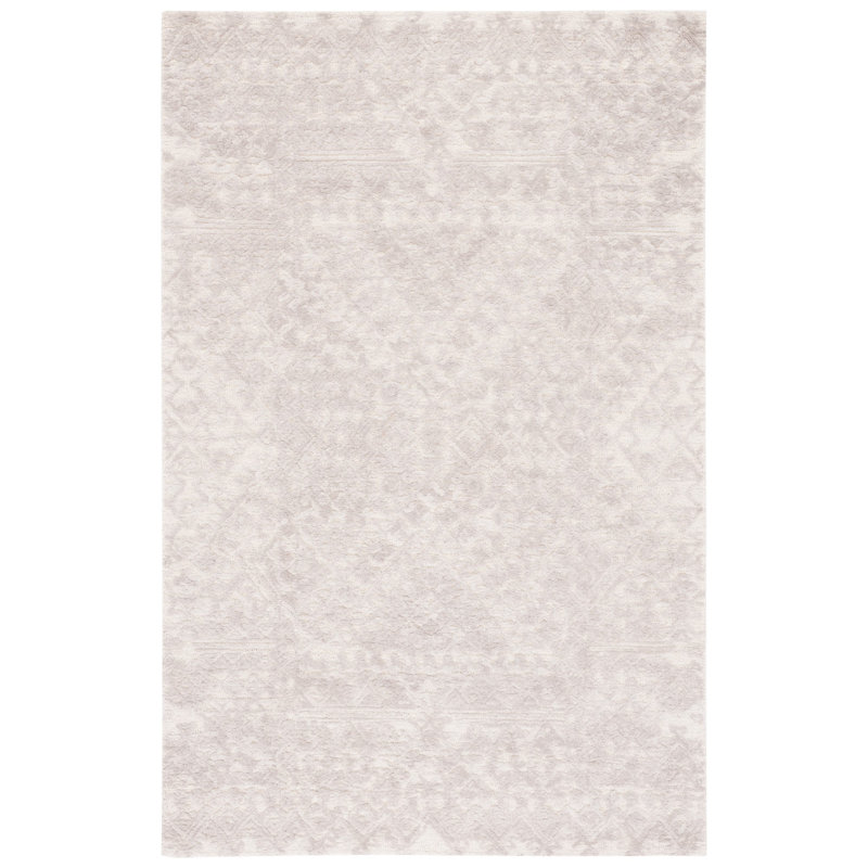 Jaquelene Hand Tufted Wool/Cotton Southwestern Rug in Gray/Ivory, Rectangle 5' x 8'