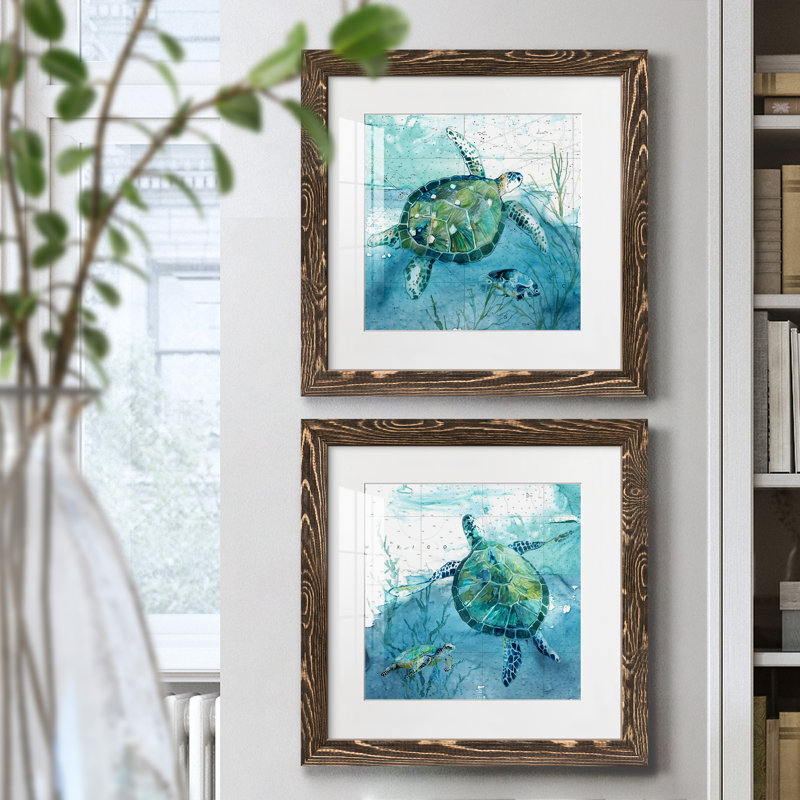 «Island Swim I», ensemble de 2 peintures, Papier dans un cadre photo, H 24 po x l 48 po, Érable