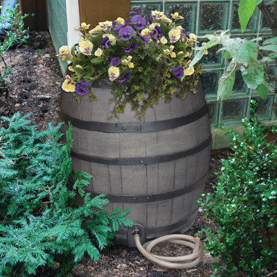 EMSCO Group Weather Resistant Plastic Rain Barrel and Hose with Diverter Kit