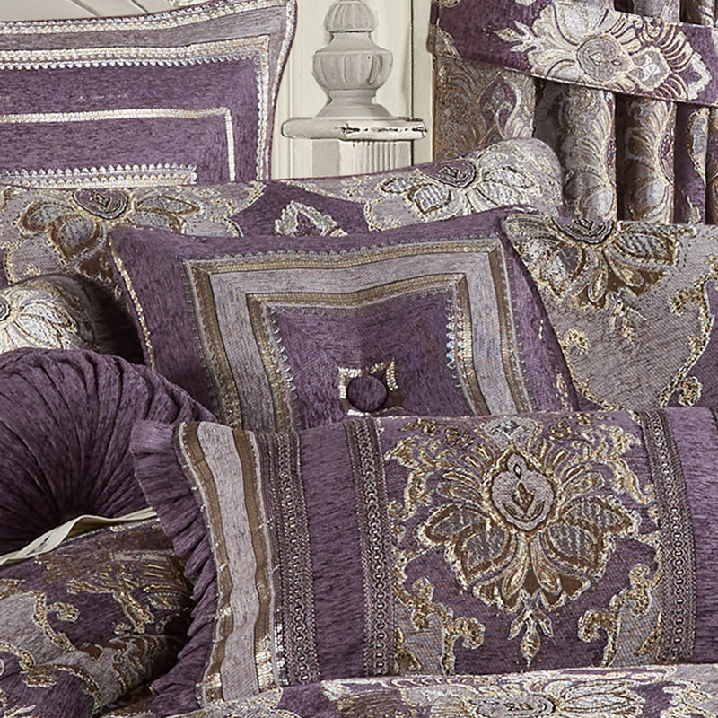 Dominique Gold and Lavender Jacquard Square Throw Pillow