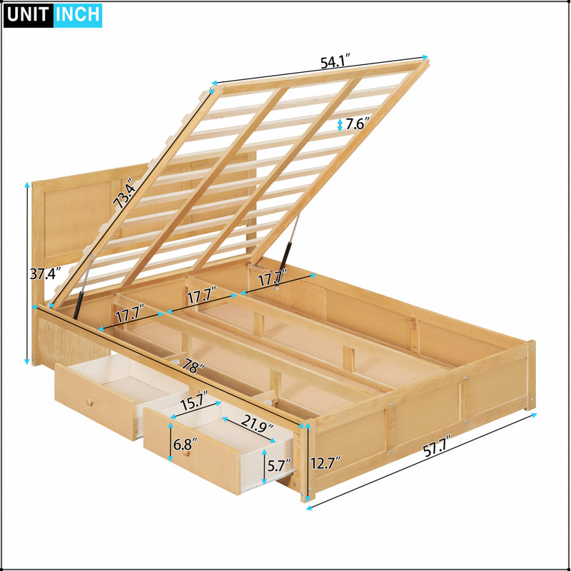 Lit plateforme en bois avec rangement inférieur et 2 tiroirs