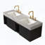 Meuble-lavabo double suspendu avec comptoir en pierre frittée veinée gris Carrara et deux lavabos en céramique, 3 trous pré-percés pour robinetterie-587216978-587216979-587216984