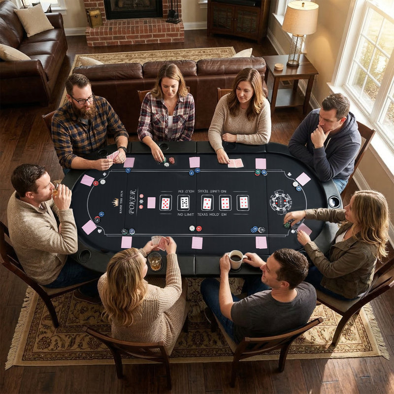 Table de poker 84 po 84 po pour 10 joueurs, table Texas Hold’em pliable avec accoudoirs rembourrés et porte-gobelets