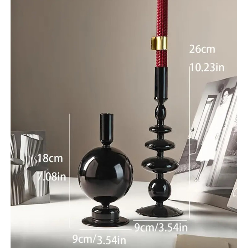 Bougeoirs larges modernes transparents noirs