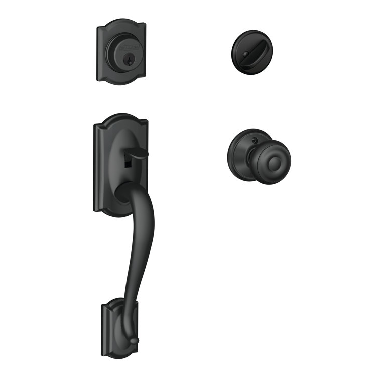 Camelot Handleset with Single Cylinder Deadbolt and Georgian Door Knob and Rosette