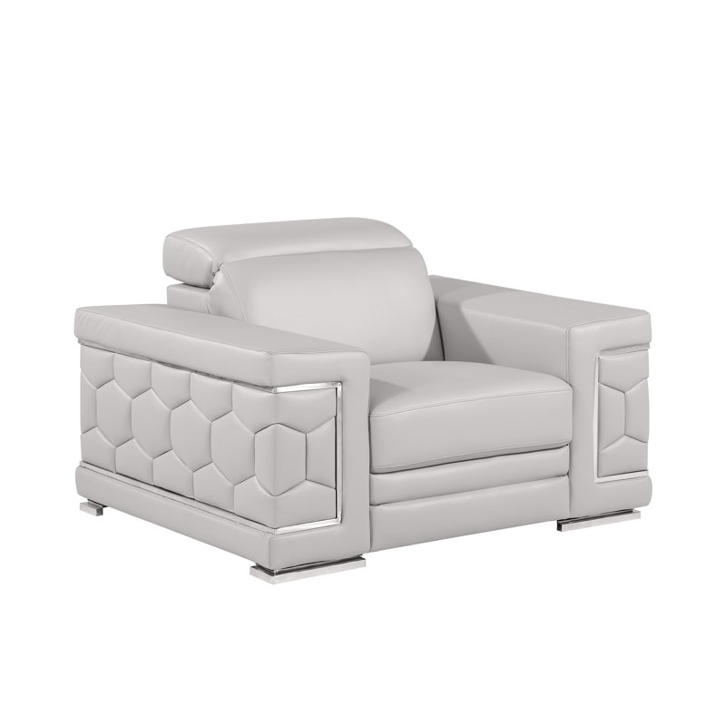 Charliee Genuine Leather Armchair, Light Gray