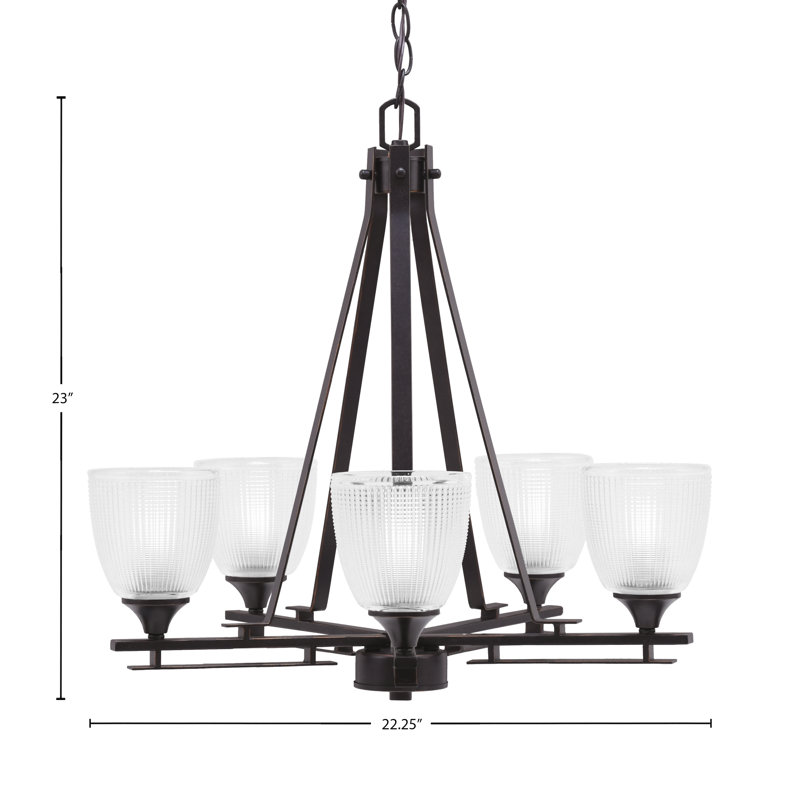 Lustre 5 lumières Uptowne illustré en finition granit foncé avec verre côtelé transparent de 5 po