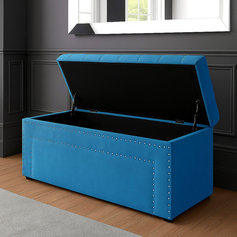 Duke Ottoman Storage Box - Chesterfield Upholstered Blanket Box - Plush Velvet Ottoman Bench with Storage, Duck Egg
