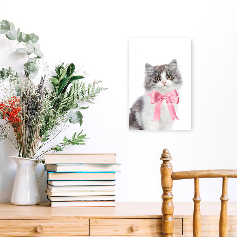 Chaton avec un arc, art mural contemporain abstrait, 18" H x 12" W