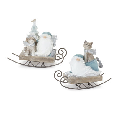 Figurine gnome sur traîneau (ensemble de 2)