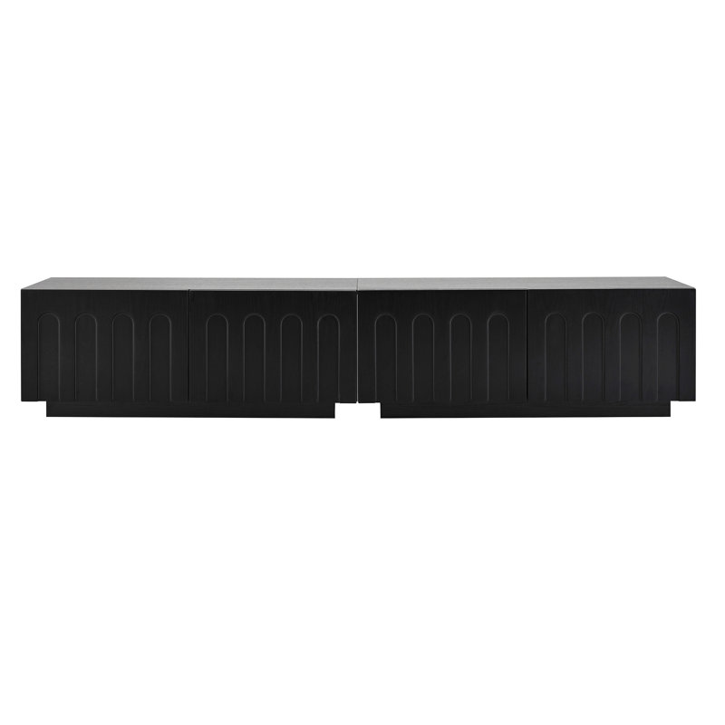 Meuble télé et table basse d'une capacité de 80 pouces, armoire de rangement noire à 4 arches pour la décoration de la chambre à coucher