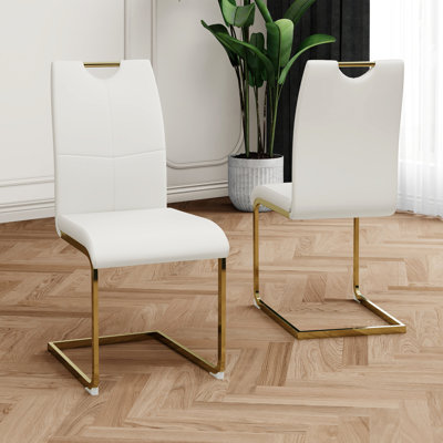 2pcs Living Room Chairs With Faux Leather Padded Seat And Gold Metal Legs, Ergonomic, Strong , Curve Modern Kitchen Dining Of 2, Fatigue,