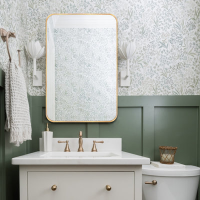 Miroir de salle de bain, miroir de salle de bain mural en alliage d'aluminium brossé, miroir rectangulaire arrondi pour chambre à coucher, salon, suspendu ou incliné horizontalement ou verticalement
