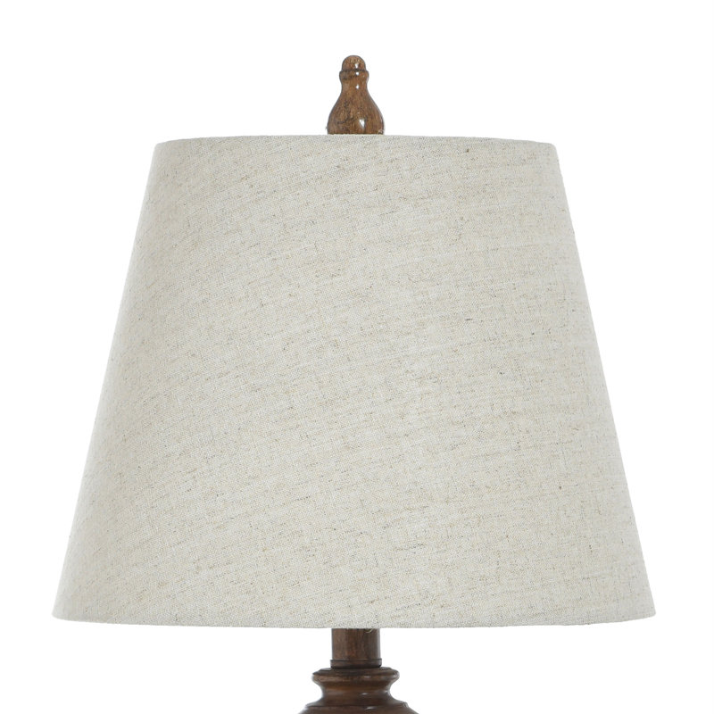 French Oak and Beige Resin Table Lamp with Linen Shade