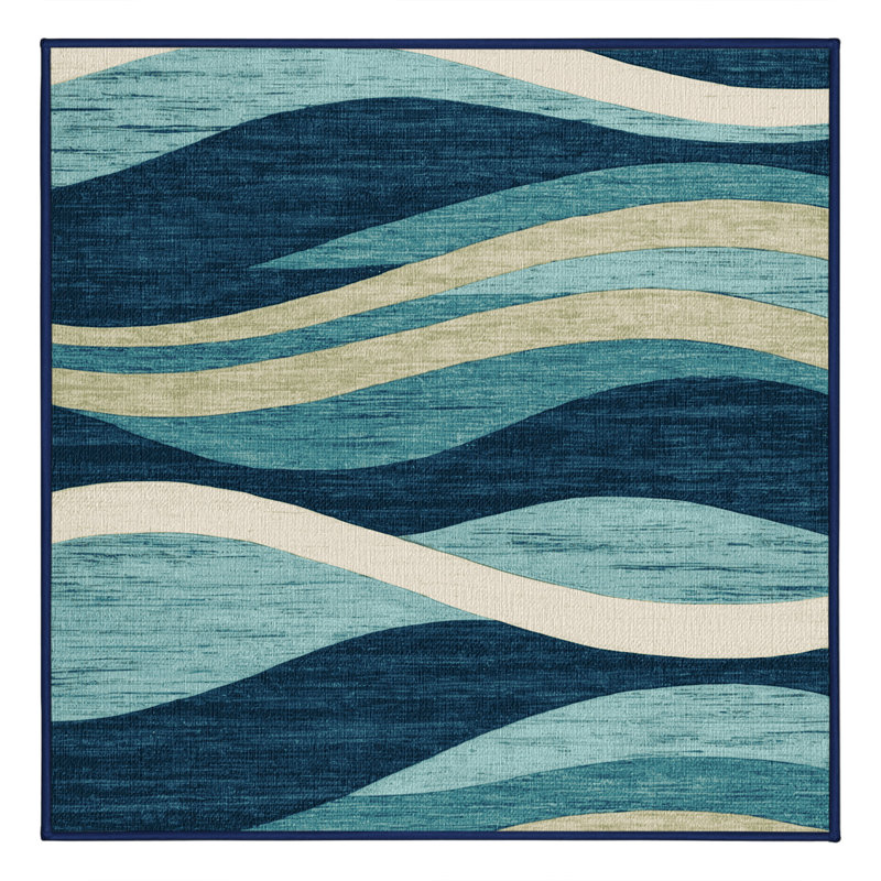  Tapis hawaïen lavable à vagues abstraites, Carré 4 pi