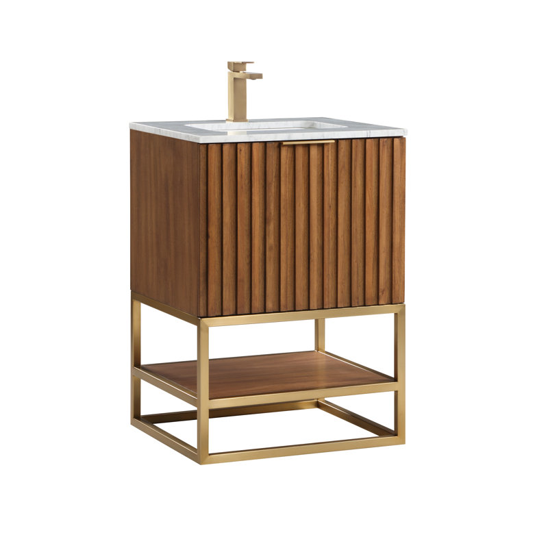 Terra 24'' Single Bathroom Vanity with Top, Carrara Marble/Single Faucet Mount, Satin Brass