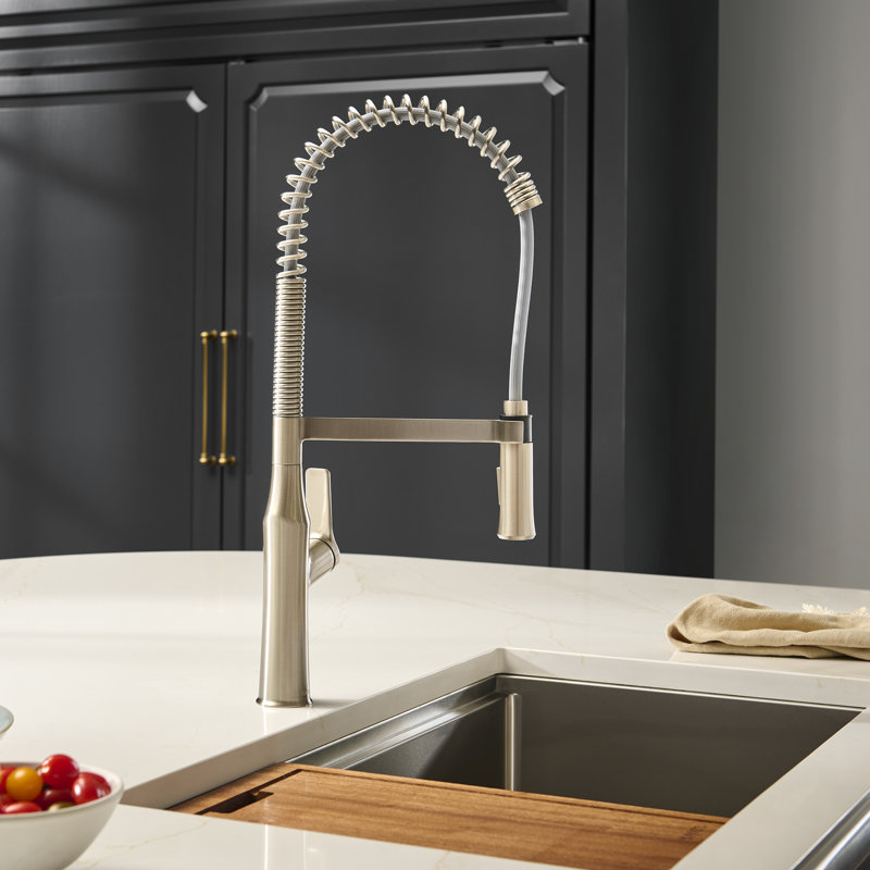 Ruvati Seneca Stainless Steel Single Handle Pull Down Kitchen Faucet Tall Spring Commercial with Pre-Rinse Sprayer