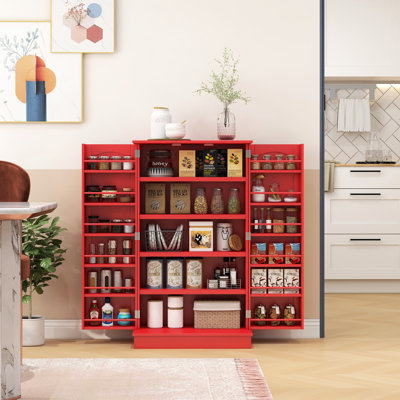 Red Kitchen Depot, 41", With 12 Door Shelves & Clear Organization 41" Pantry, Red, Customizable