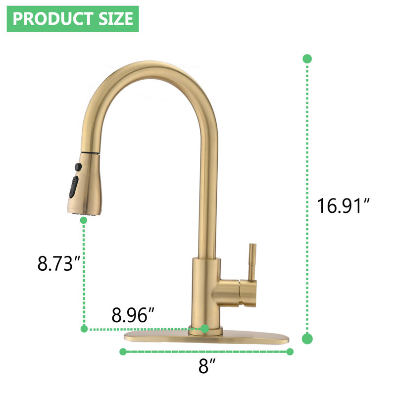 Pdpbath Pull Down Kitchen Faucet, Brushed Gold