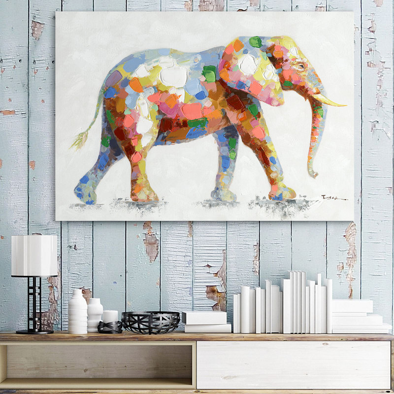 Elephant In Colour by Grant Wood - Wrapped Canvas Painting
