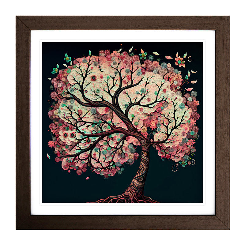 Cherry Blossom Tree Paisley Art - Framed Print, Walnut