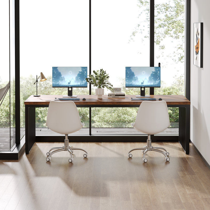 78.74" Extra Long Computer Desk 2 Person Desk (Chairs not included), Brown/Black
