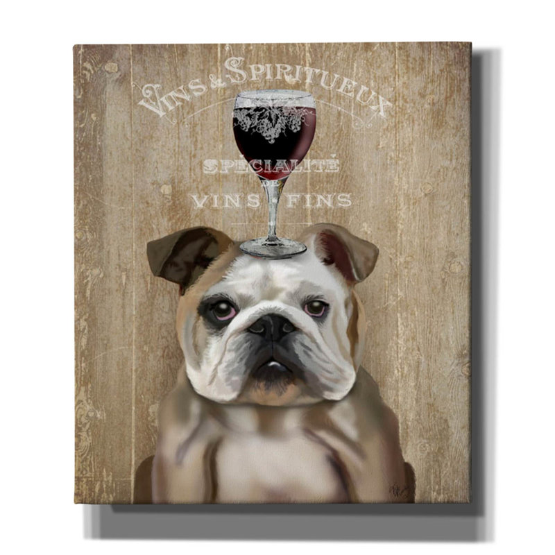 «Dog Au Vin, English Bulldog» par Fab Funky, art mural sur toile, H 30 po x l 26 po x P 1,5 po