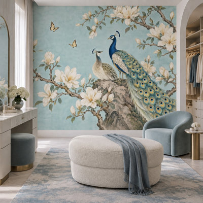 Peacock And Magnolia Wallpaper Chinoiserie Garden Wall Mural