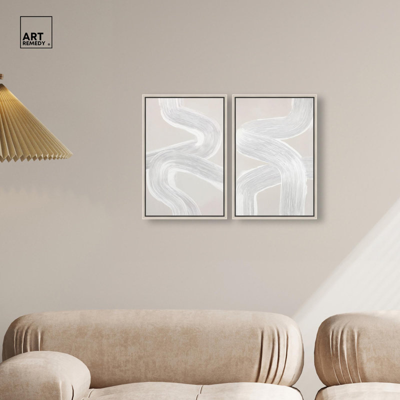 Gentle Helix Duo Canvas Print Boho Abstract Art Set by Art Remedy, Silver Frame, 20 x 30, 31" H x 21" W, Silver Frame