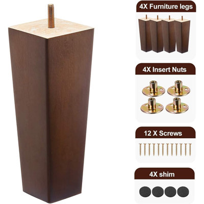 6 Inch Wooden Furniture Legs Set Of 4, Durable Sofa Replacement Legs For Mid Century Modern Style, Easy Installation For Various Furniture Types