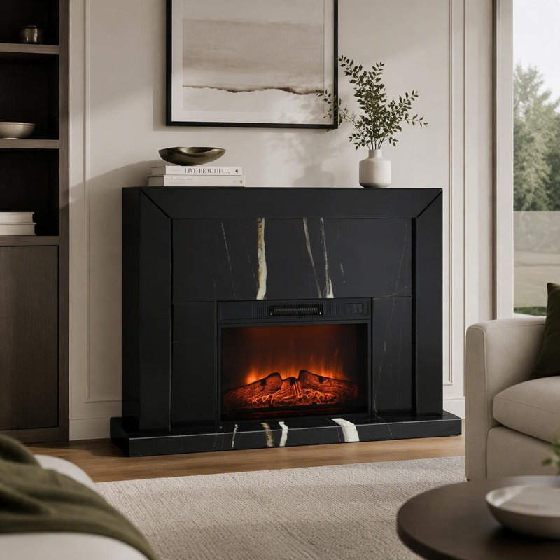 Wrought Studio 12 " W Black Electric Fireplace