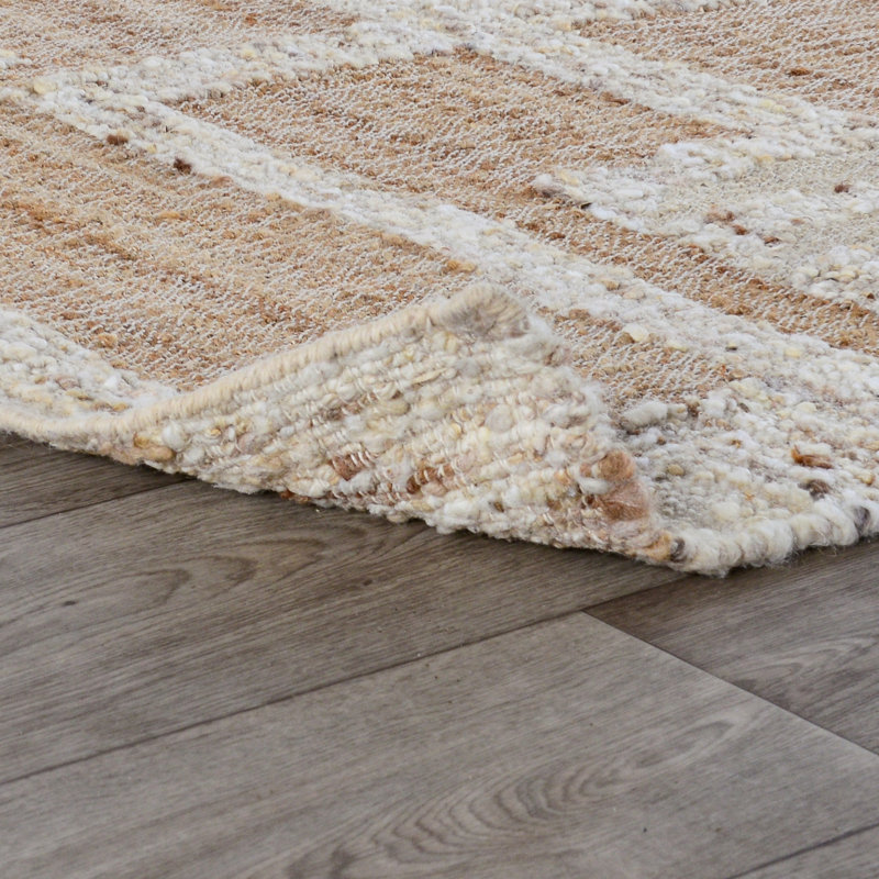 Ivory and Beige Handmade Wool Cotton Flat Woven Rug
