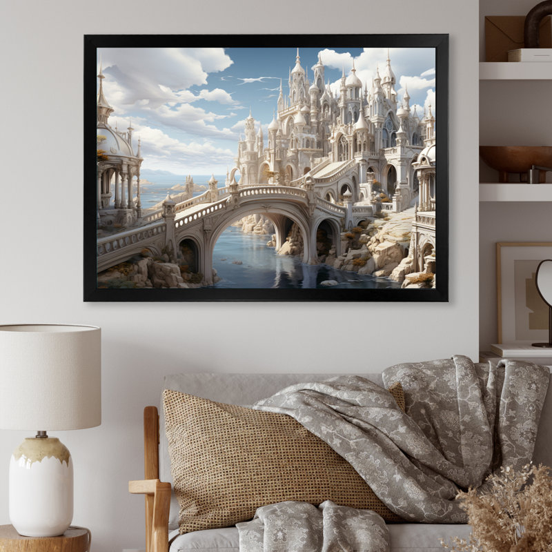 «Beige Bridge Ethereal Passage I», reproduction d'art mural, H 24 po x l 32 po x P 1 po, Cadre photo noir