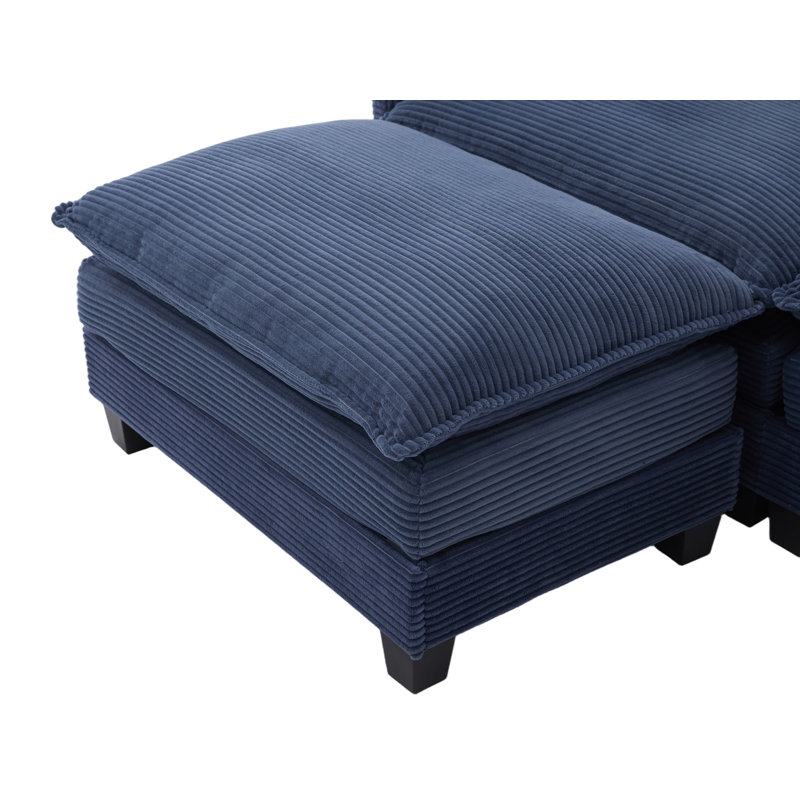 Canapé modulaire à méridienne pièce, Velours côtelé bleu marine