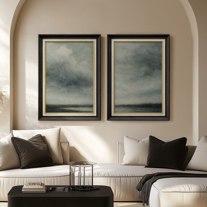 Stormy Coastal Cloudscape Moody Atmospheric - ensemble de 2 reproductions d'art encadrées sur papier de qualité supérieure 26 po x 36 po