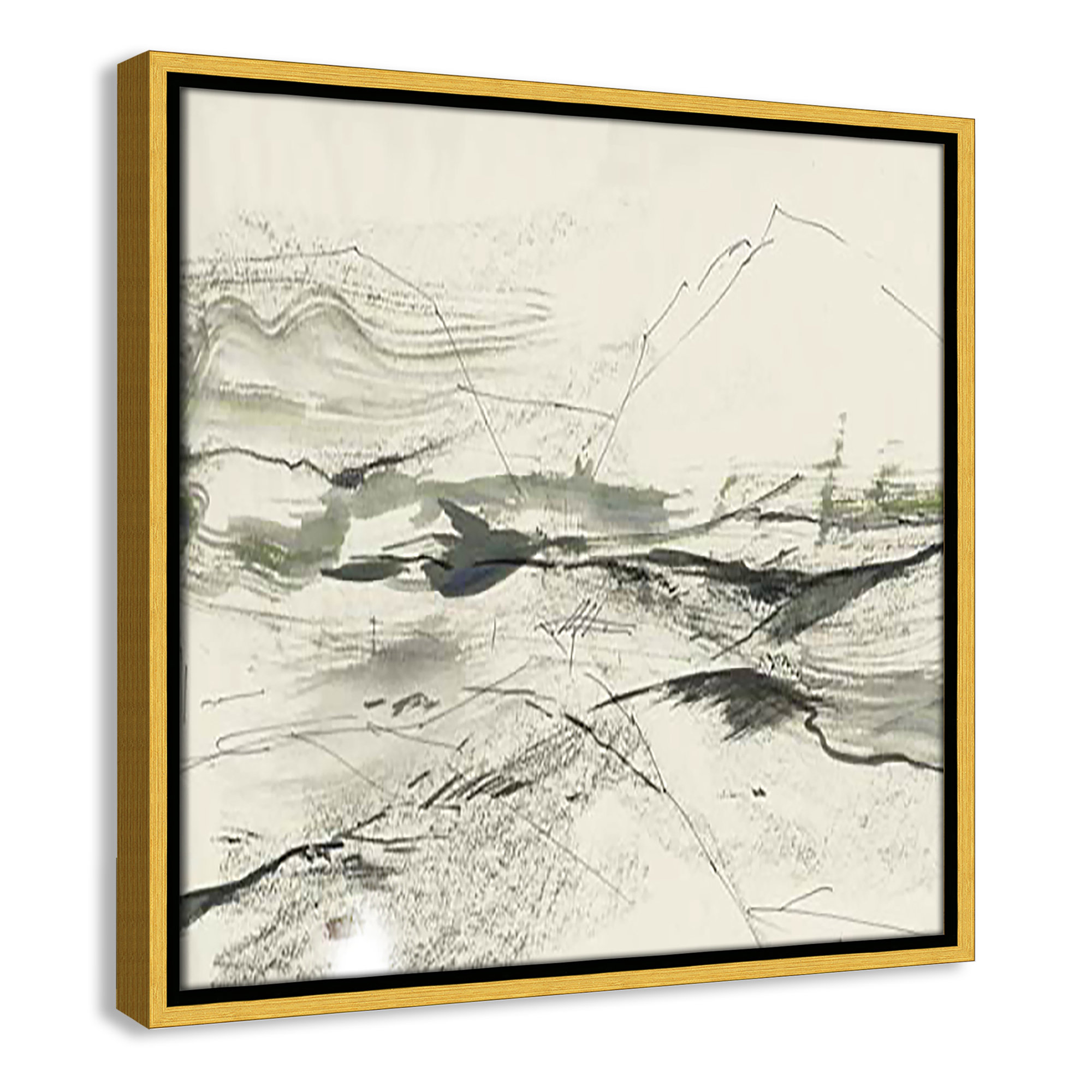 Green Sketches, 17.5" H x 17.5" W x 2" D, Gold Floater Framed