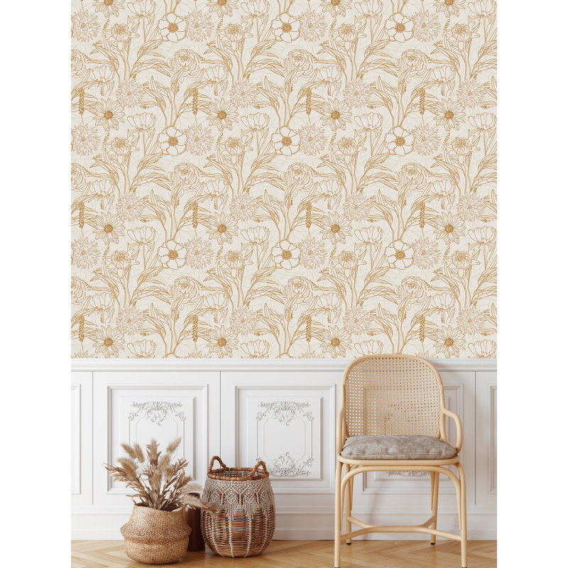 Panneau de papier peint adhésif rétro floral L 18,75 pi x l 25 po