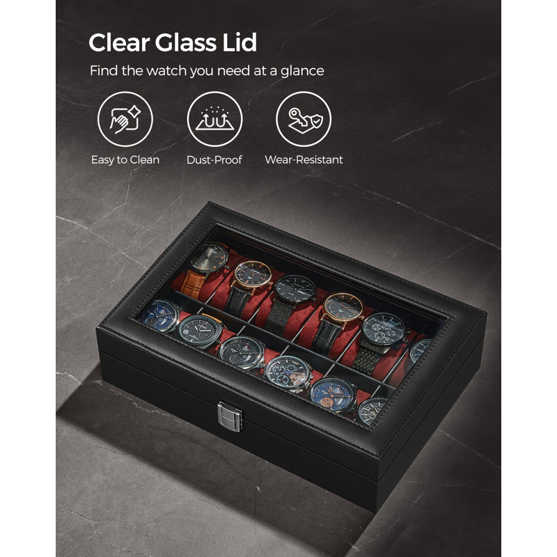 Bhojpal Steel Watch Box +, Black/Wine Red